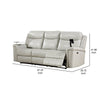 Flo 87 Inch Power Recliner Sofa USB Nailhead Faux Leather Light Gray By Casagear Home BM310891