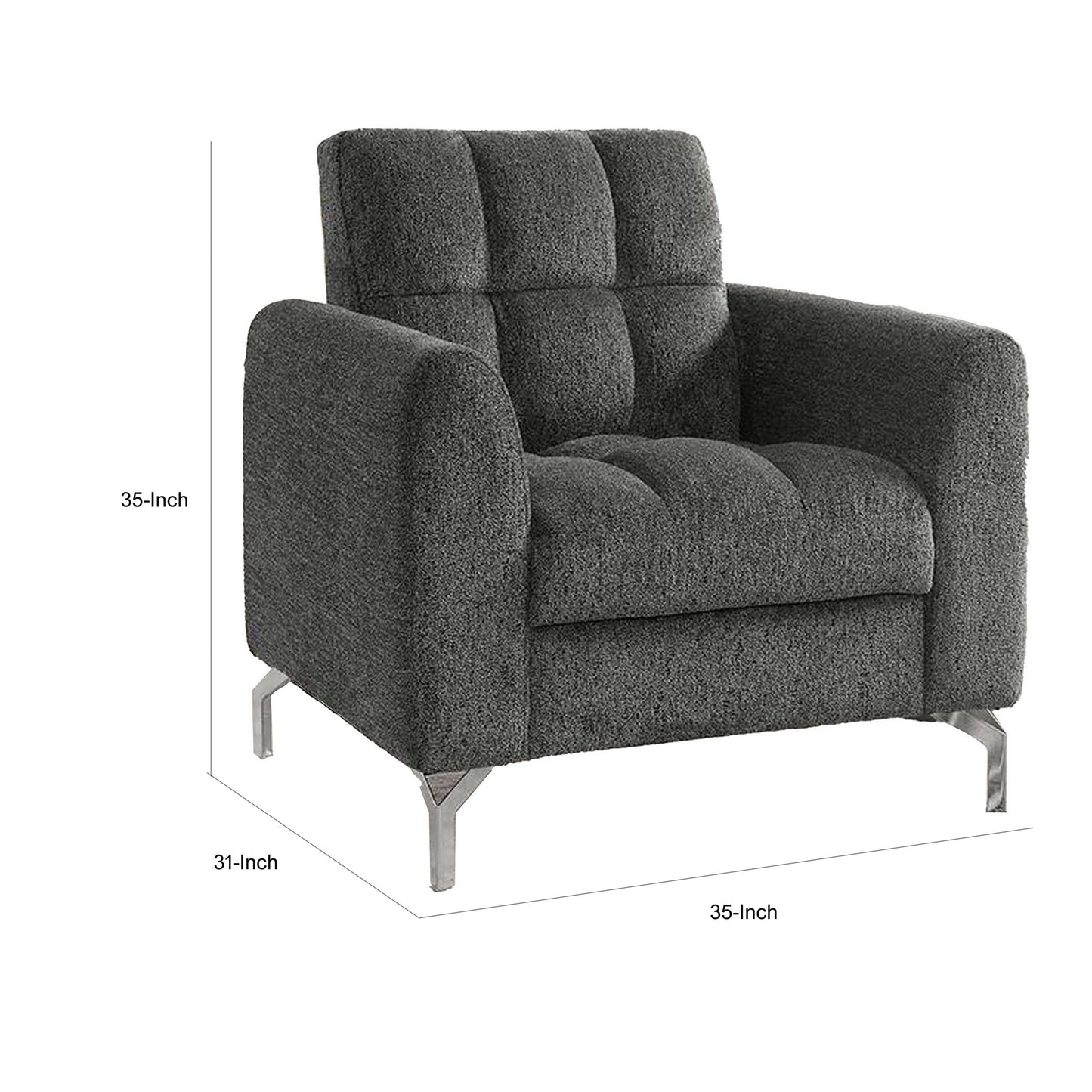 Lupe 35 Inch Chair Biscuit Tufted Chrome Legs Gray Chenille Upholstery By Casagear Home BM310892