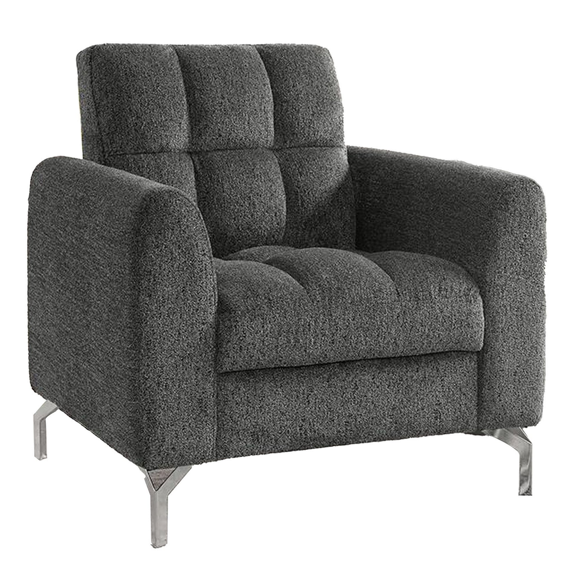 Lupe 35 Inch Chair Biscuit Tufted Chrome Legs Gray Chenille Upholstery By Casagear Home BM310892