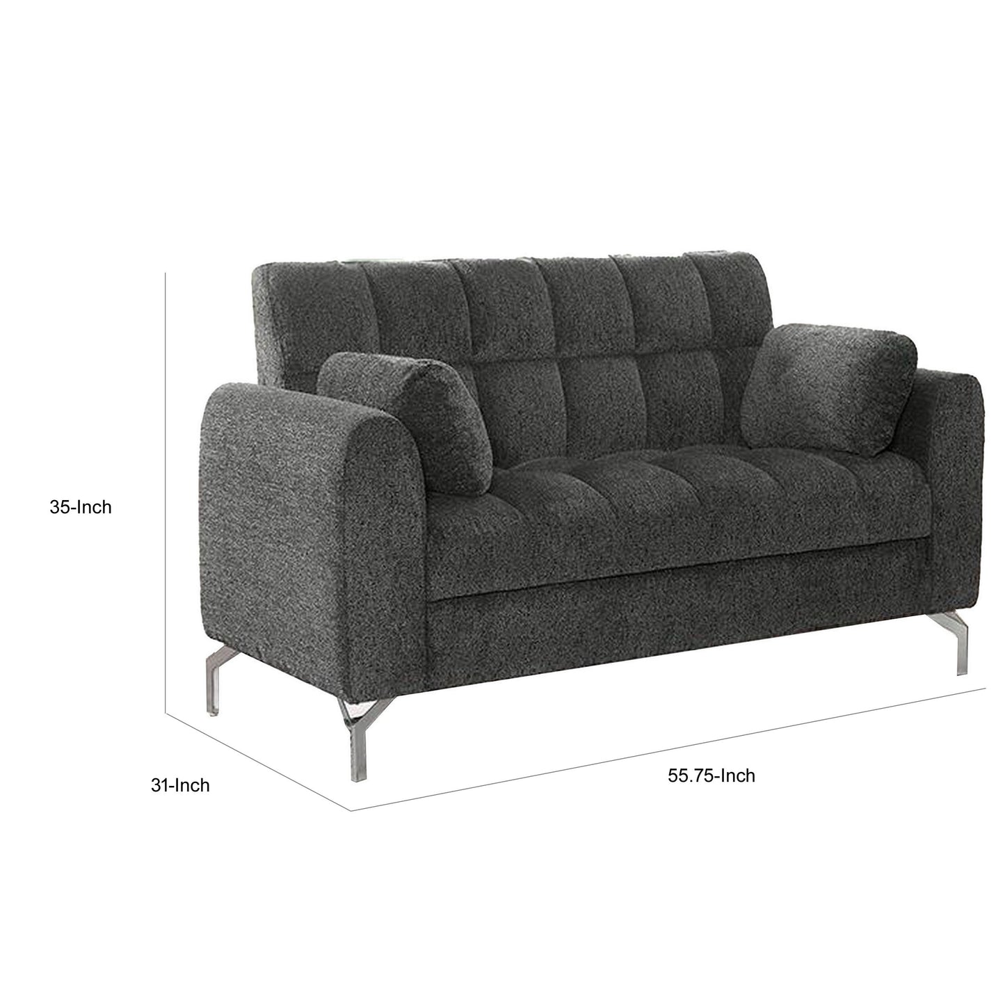 Lupe 56 Inch Loveseat Biscuit Tufted Chrome Legs Chenille Dark Gray By Casagear Home BM310893