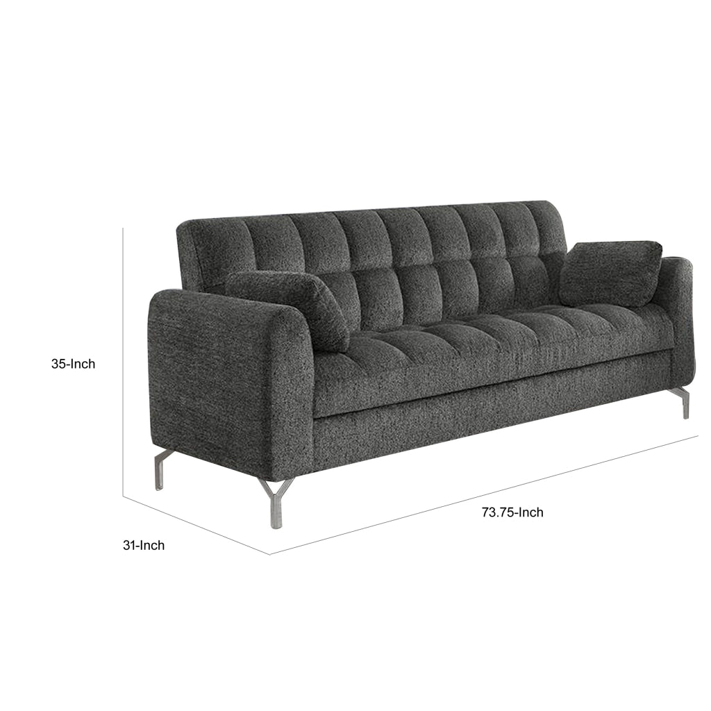 Lupe 74 Inch Sofa Biscuit Tufted Chrome Legs Chenille Dark Gray By Casagear Home BM310894