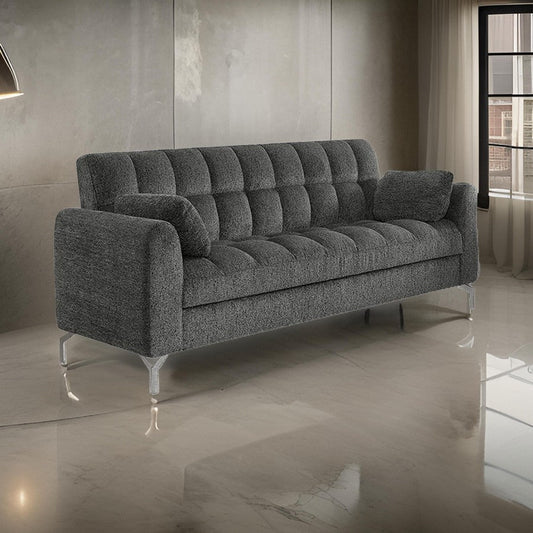 Lupe 74 Inch Sofa Biscuit Tufted Chrome Legs Chenille Dark Gray By Casagear Home BM310894