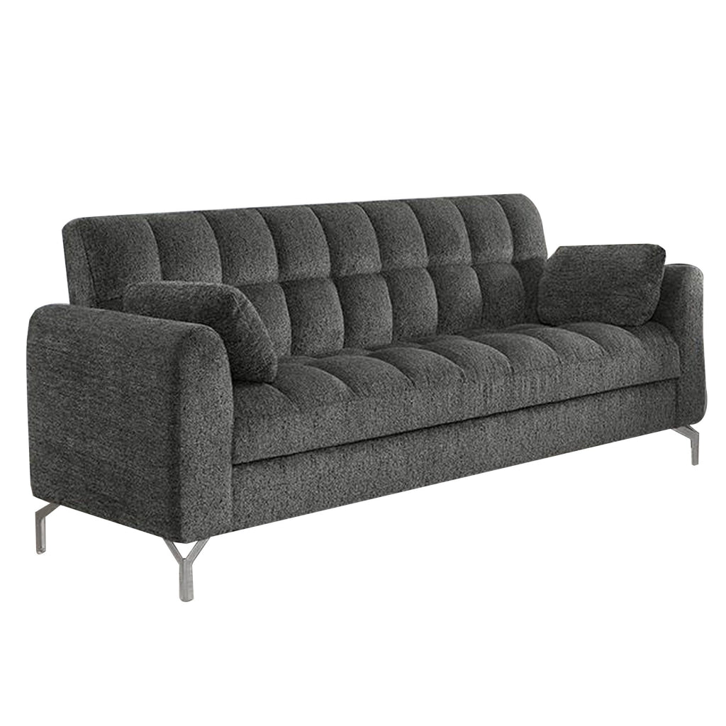 Lupe 74 Inch Sofa Biscuit Tufted Chrome Legs Chenille Dark Gray By Casagear Home BM310894