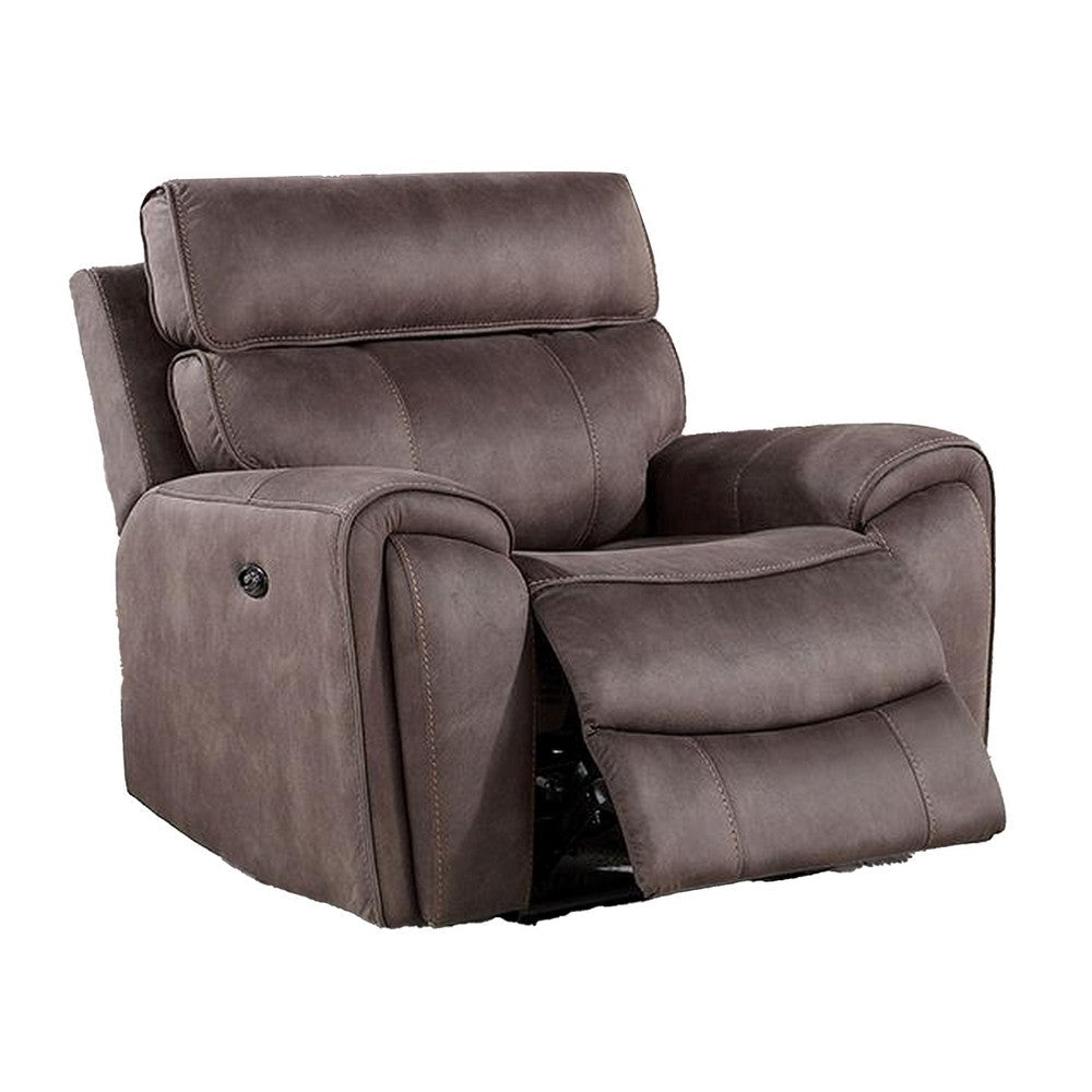 Clay 42 Inch Power Glider Recliner USB Port Soft Faux Leather Brown By Casagear Home BM310895