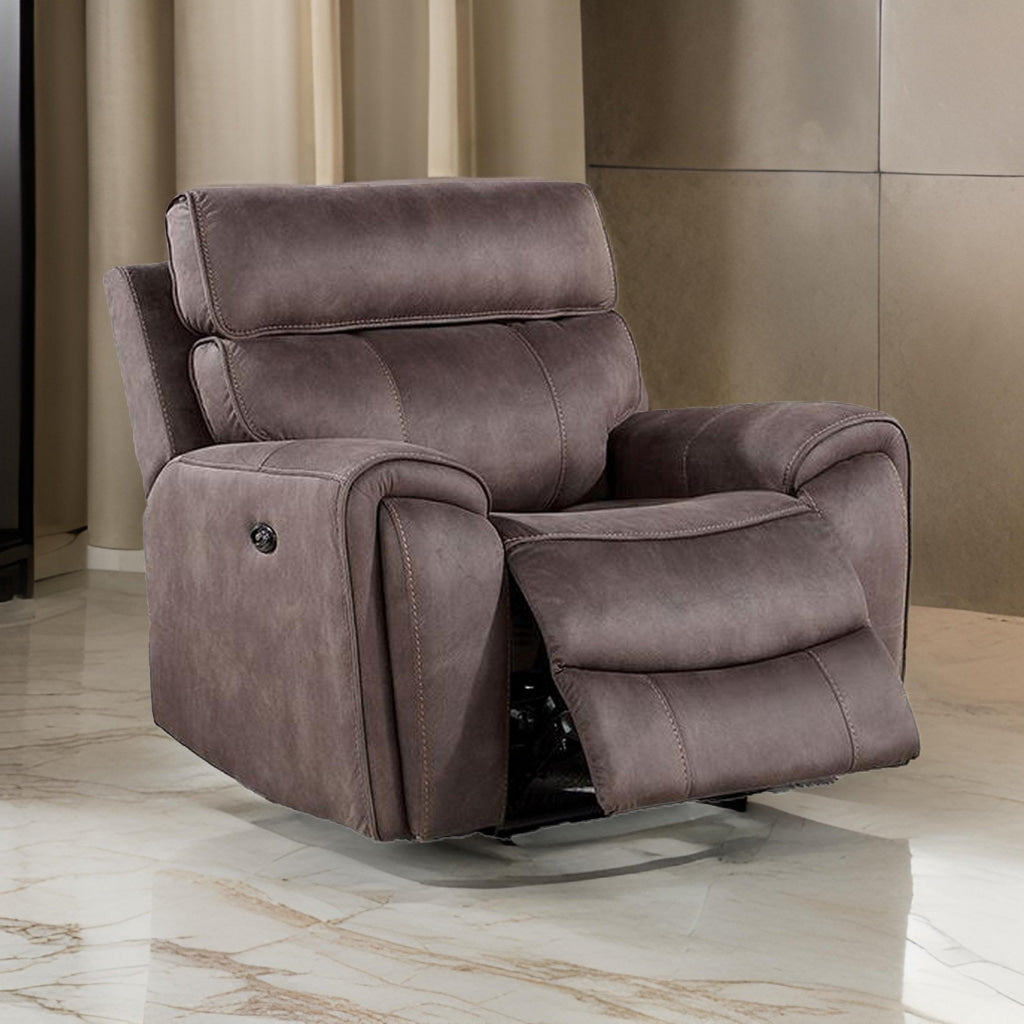 Clay 42 Inch Power Glider Recliner USB Port Soft Faux Leather Brown By Casagear Home BM310895