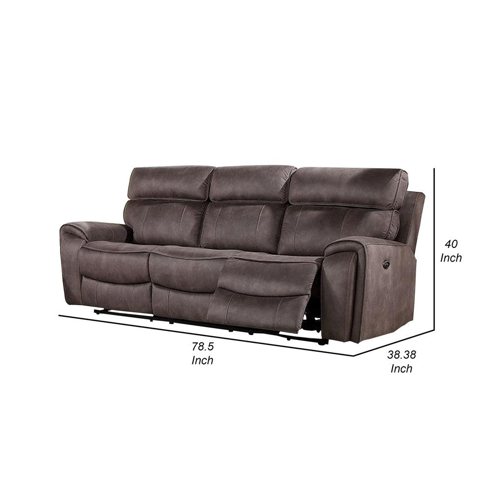 Clay 78 Inch Power Loveseat USB Contrast Stitch Faux Leather Brown By Casagear Home BM310896