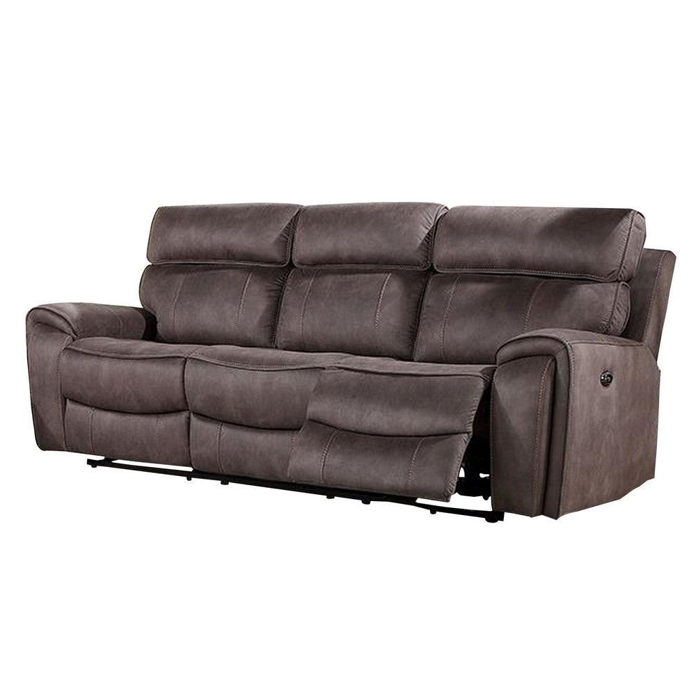 Clay 78 Inch Power Loveseat, USB, Contrast Stitch, Faux Leather, Brown By Casagear Home