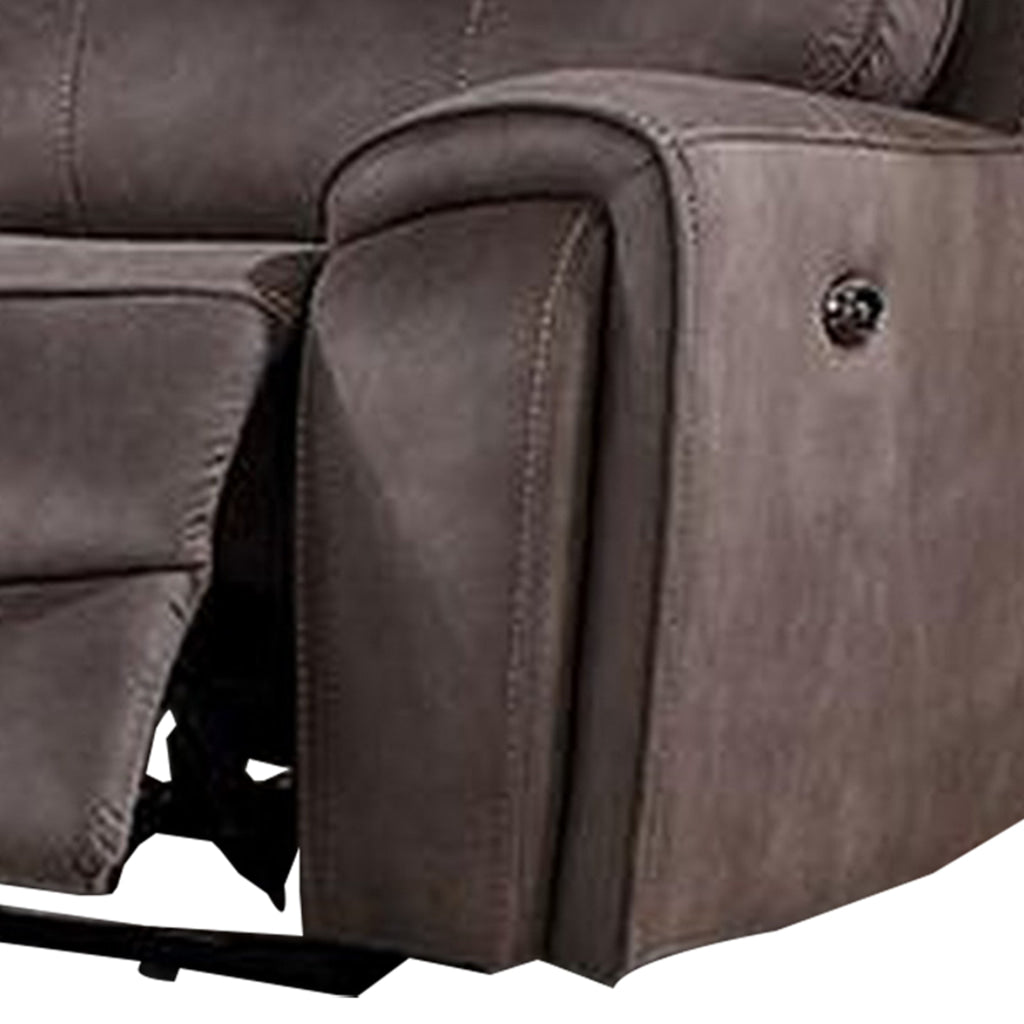 Clay 90 Inch Power Sofa USB Port Contrast Stitch Faux Leather Brown By Casagear Home BM310897