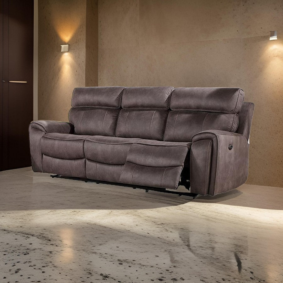 Clay 90 Inch Power Sofa USB Port Contrast Stitch Faux Leather Brown By Casagear Home BM310897