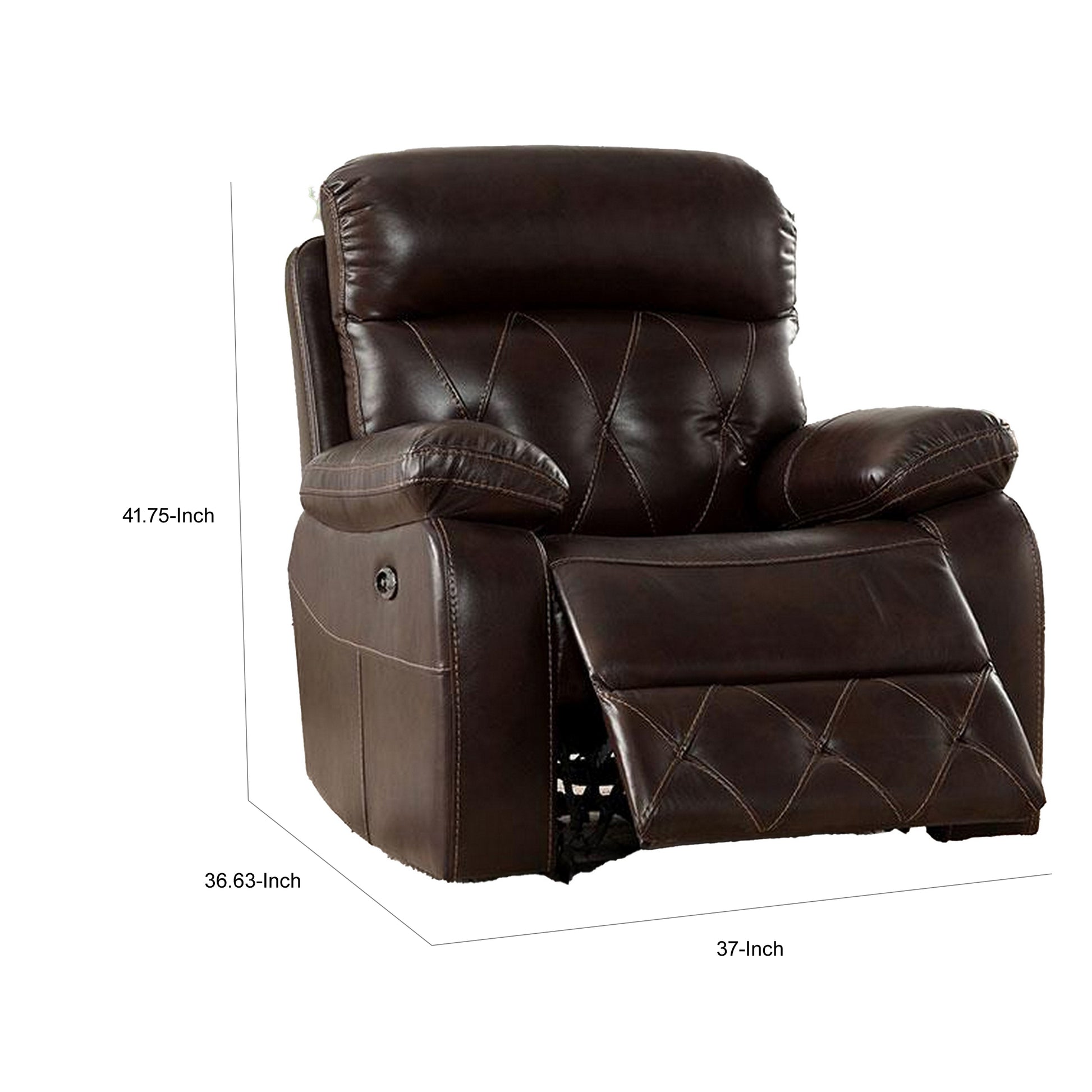 Dudd 37 Inch Power Glider Recliner with USB Port Faux Leather Brown By Casagear Home BM310898