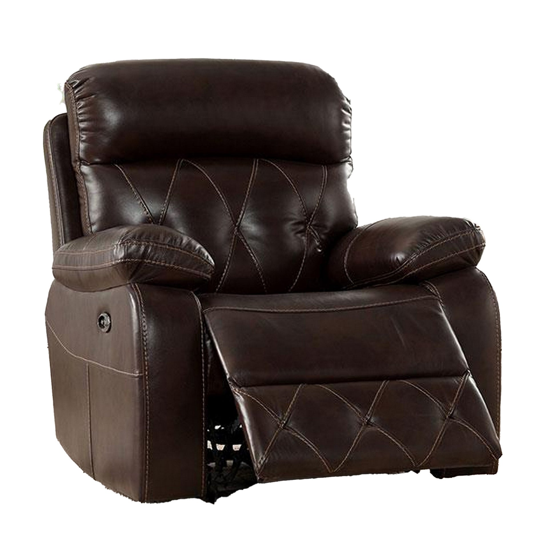 Dudd 37 Inch Power Glider Recliner with USB Port Faux Leather Brown By Casagear Home BM310898