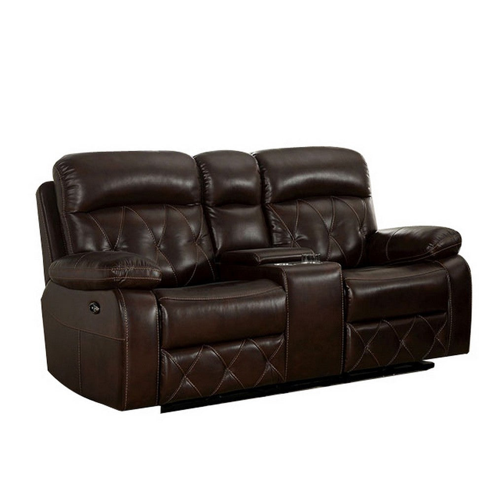 Dudd 73 Inch Power Recliner Loveseat, USB Port, Dark Brown Faux Leather By Casagear Home