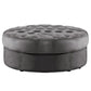 45 Inch Ottoman, Round, Button Tufting, Hidden Legs, Flannelette, Gray By Casagear Home