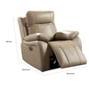 Gape 37 Inch Power Recliner Lumbar Padded USB Port Leather Light Brown By Casagear Home BM310902