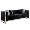 Vade 81 Inch Sofa with Pillows, Stainless Steel, Flannelette, Black By Casagear Home