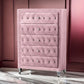 Zoha 49 Inch Tall Dresser Chest, 5 Drawer, Cabriole Legs, Pink Upholstery By Casagear Home