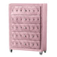 Zoha 49 Inch Tall Dresser Chest 5 Drawer Cabriole Legs Pink Upholstery By Casagear Home BM310915