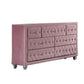 Zoha 59 Inch Wide Dresser Chest 7 Drawer Solid Wood Pink Upholstery By Casagear Home BM310916