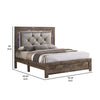 Farmhouse King Size Bed Button Tufted LED Accents Beige Tone Upholstery By Casagear Home BM310918