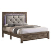 Farmhouse King Size Bed, Button Tufted, LED Accents, Beige Tone Upholstery By Casagear Home