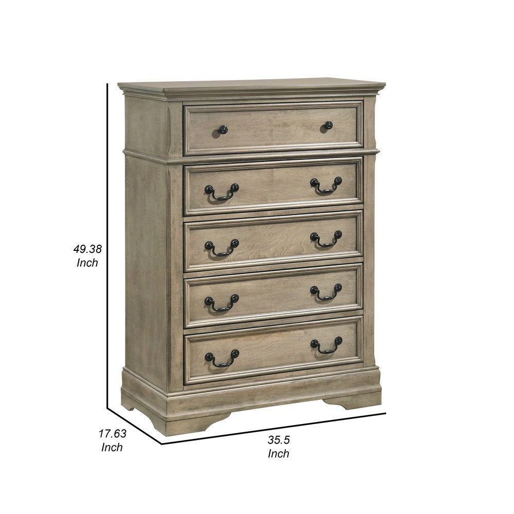 Muzan 49 Inch Tall Dresser Chest 5 Drawer Bronze Handles Antique Gray By Casagear Home BM310919