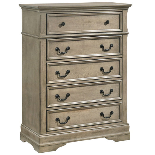 Muzan 49 Inch Tall Dresser Chest, 5 Drawer, Bronze Handles, Antique Gray By Casagear Home