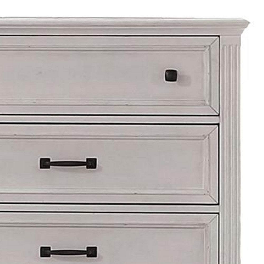 Geo 54 Inch Tall Dresser Chest 5 Drawers Bronze Accents Antique White By Casagear Home BM310920