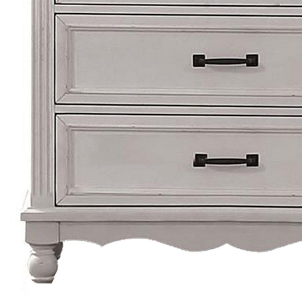 Geo 54 Inch Tall Dresser Chest 5 Drawers Bronze Accents Antique White By Casagear Home BM310920