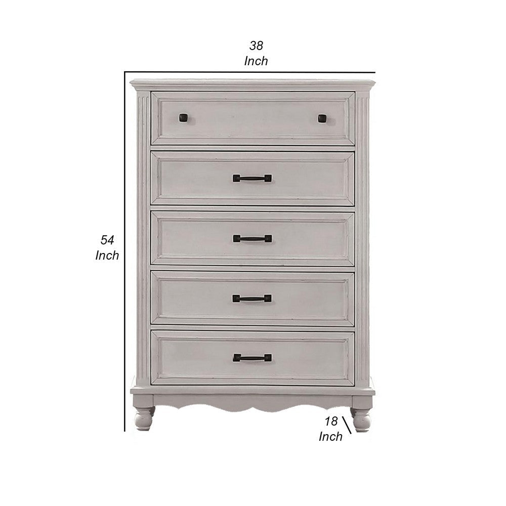 Geo 54 Inch Tall Dresser Chest 5 Drawers Bronze Accents Antique White By Casagear Home BM310920