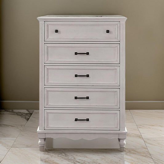 Geo 54 Inch Tall Dresser Chest 5 Drawers Bronze Accents Antique White By Casagear Home BM310920