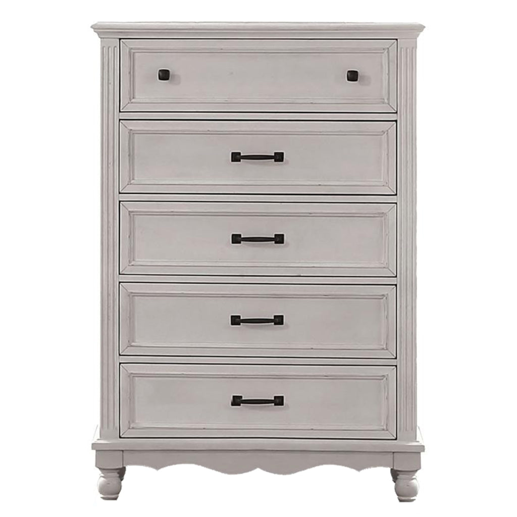 Geo 54 Inch Tall Dresser Chest 5 Drawers Bronze Accents Antique White By Casagear Home BM310920