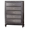 Ony 53 Inch Tall Dresser 5 Drawers Faux Crystal Wood Chrome Gray By Casagear Home BM310923