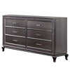 Ony 64 Inch Wide Dresser Chest, 6 Drawers, Chrome, Graphite Gray Solid Wood By Casagear Home