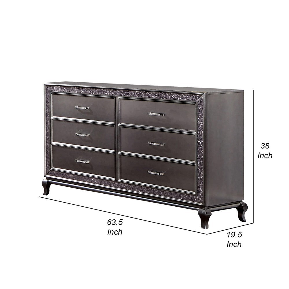 Ony 64 Inch Wide Dresser Chest 6 Drawers Chrome Graphite Gray Solid Wood By Casagear Home BM310924