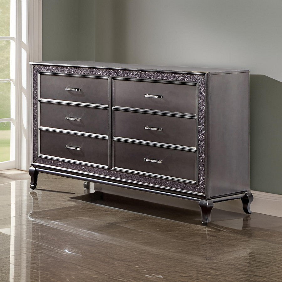 Ony 64 Inch Wide Dresser Chest 6 Drawers Chrome Graphite Gray Solid Wood By Casagear Home BM310924