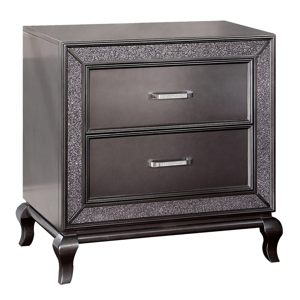 Ony 30 Inch Nightstand 2 Drawers Solid Wood Chrome Graphite Gray Finish By Casagear Home BM310925