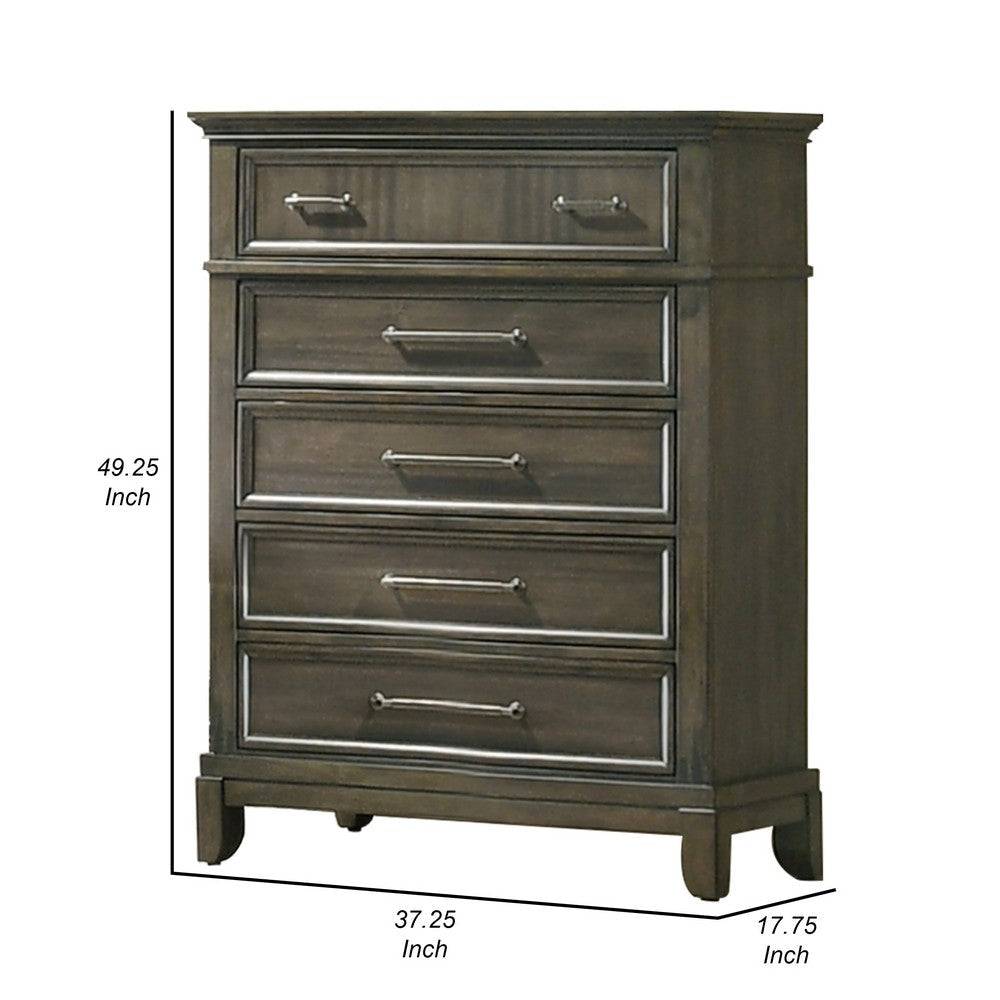 Ston 49 Inch Tall Dresser Chest 5 Drawers Pewter Crown Molding Gray By Casagear Home BM310926