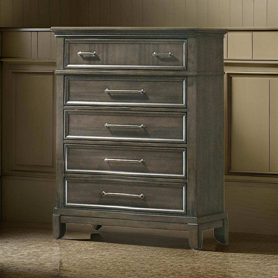 Ston 49 Inch Tall Dresser Chest 5 Drawers Pewter Crown Molding Gray By Casagear Home BM310926