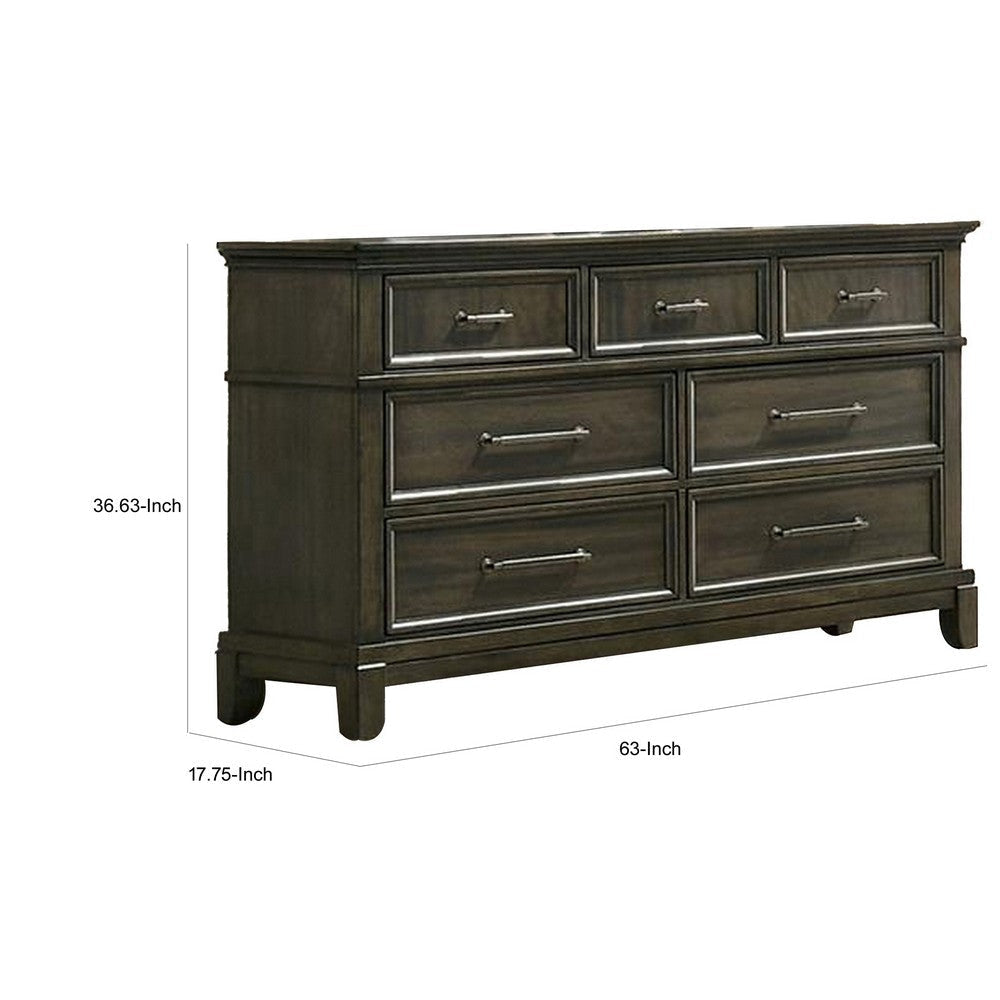 Ston 63 Inch Wide Dresser Chest 7 Drawers Pewter Handles Wood Gray By Casagear Home BM310927