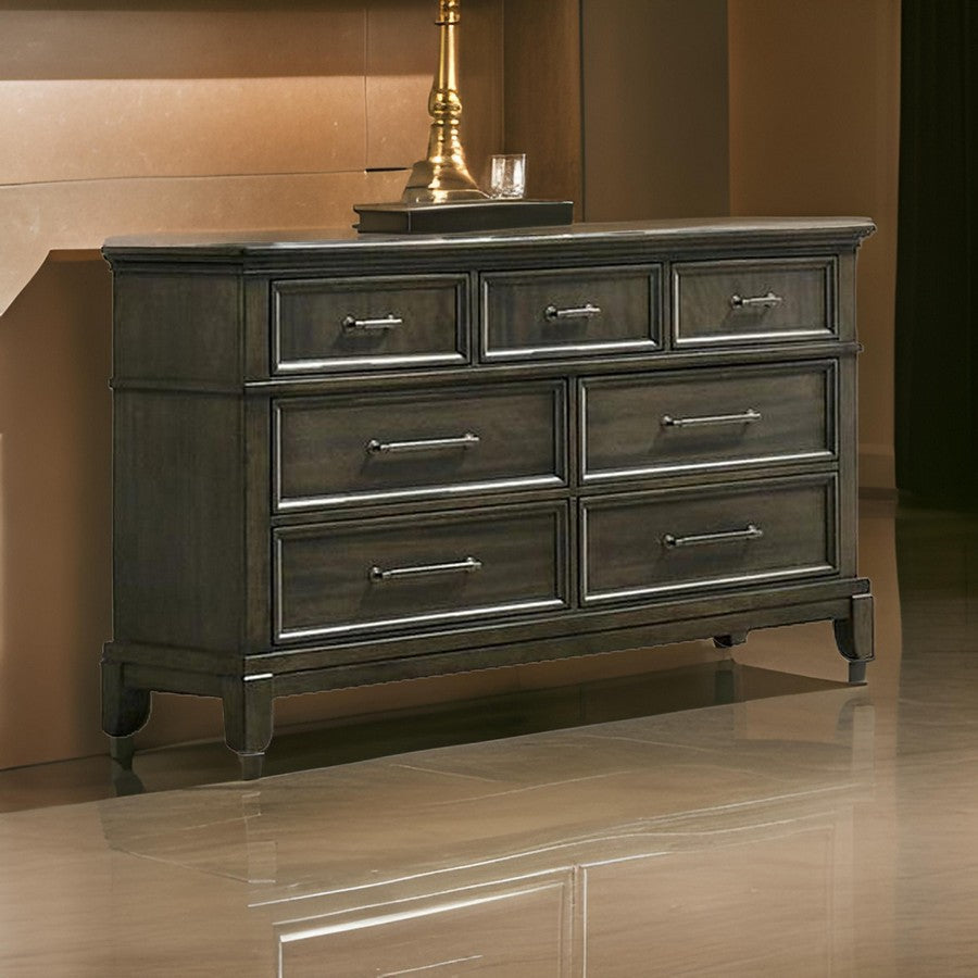 Ston 63 Inch Wide Dresser Chest 7 Drawers Pewter Handles Wood Gray By Casagear Home BM310927