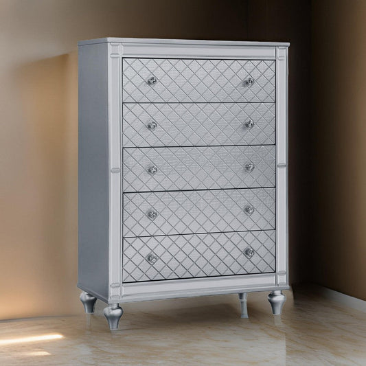 Calan 52 Inch Tall Dresser Chest 5 Drawer Texture Mirror Trim Silver By Casagear Home BM310934