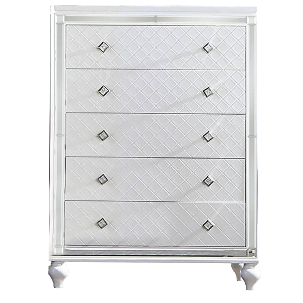 Calan 52 Inch Tall Dresser Chest 5 Drawer Texture Mirror Trim White By Casagear Home BM310937