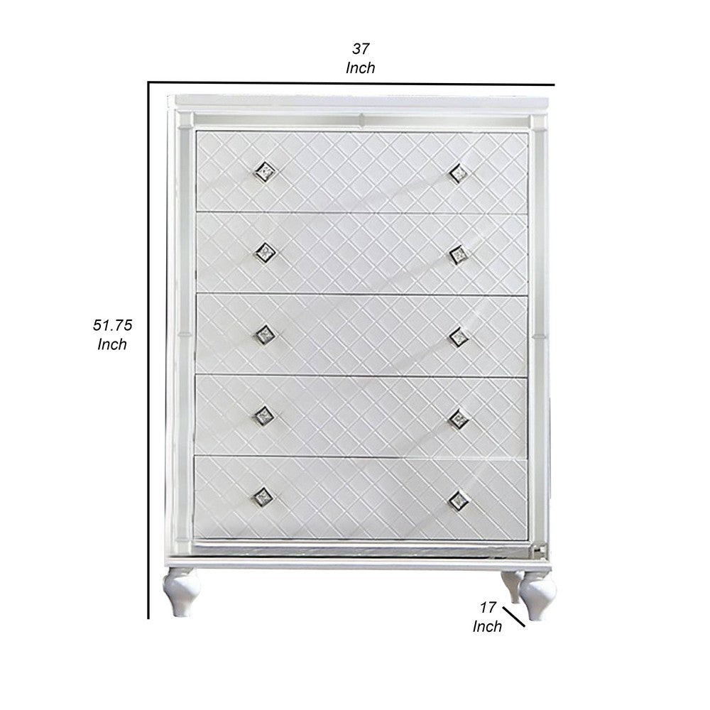 Calan 52 Inch Tall Dresser Chest 5 Drawer Texture Mirror Trim White By Casagear Home BM310937