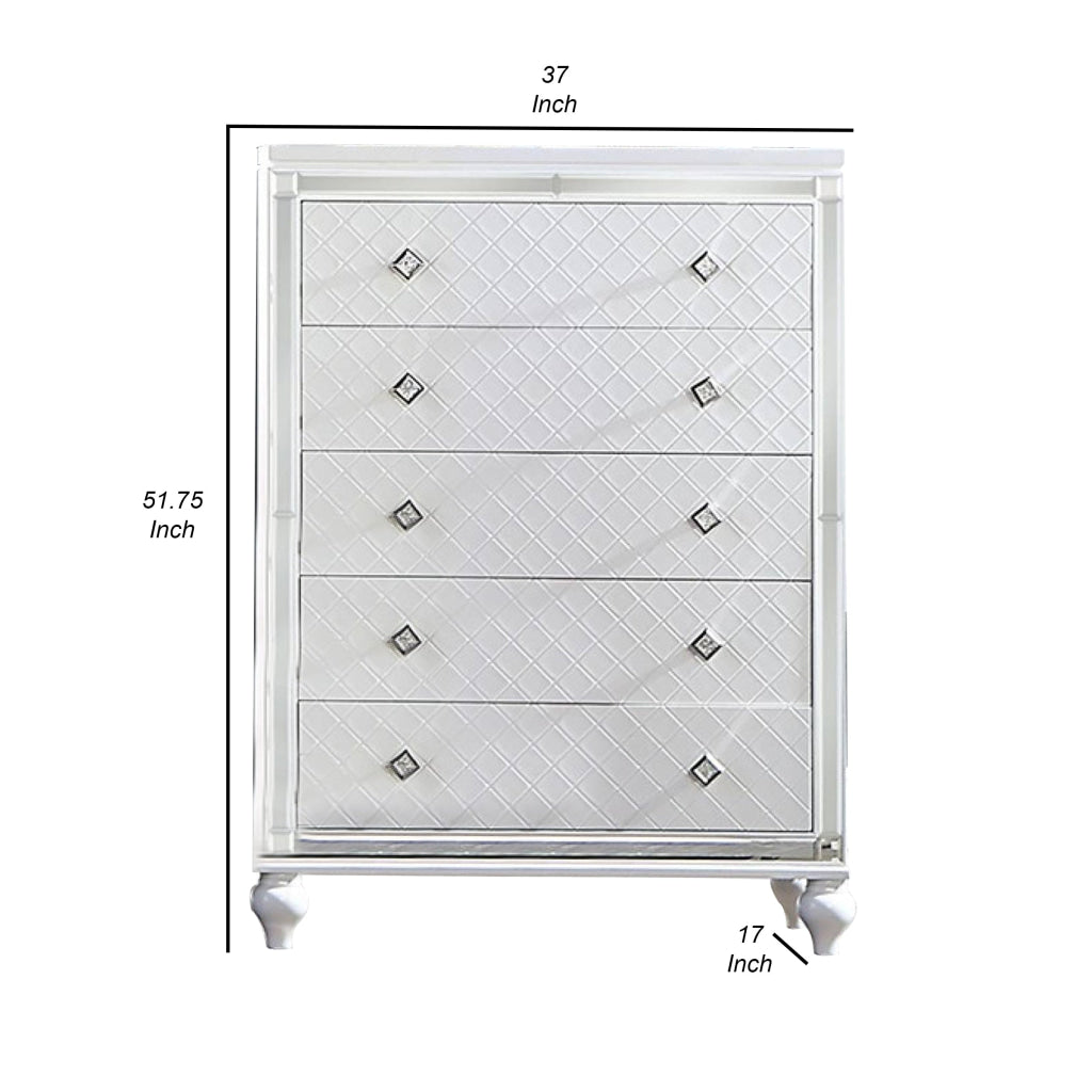 Calan 52 Inch Tall Dresser Chest 5 Drawer Texture Mirror Trim White By Casagear Home BM310937