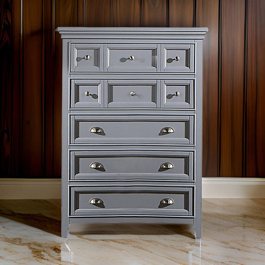 Lile 50 Inch Tall Dresser Chest 6 Drawer Crown Molding Solid Wood Gray By Casagear Home BM310940