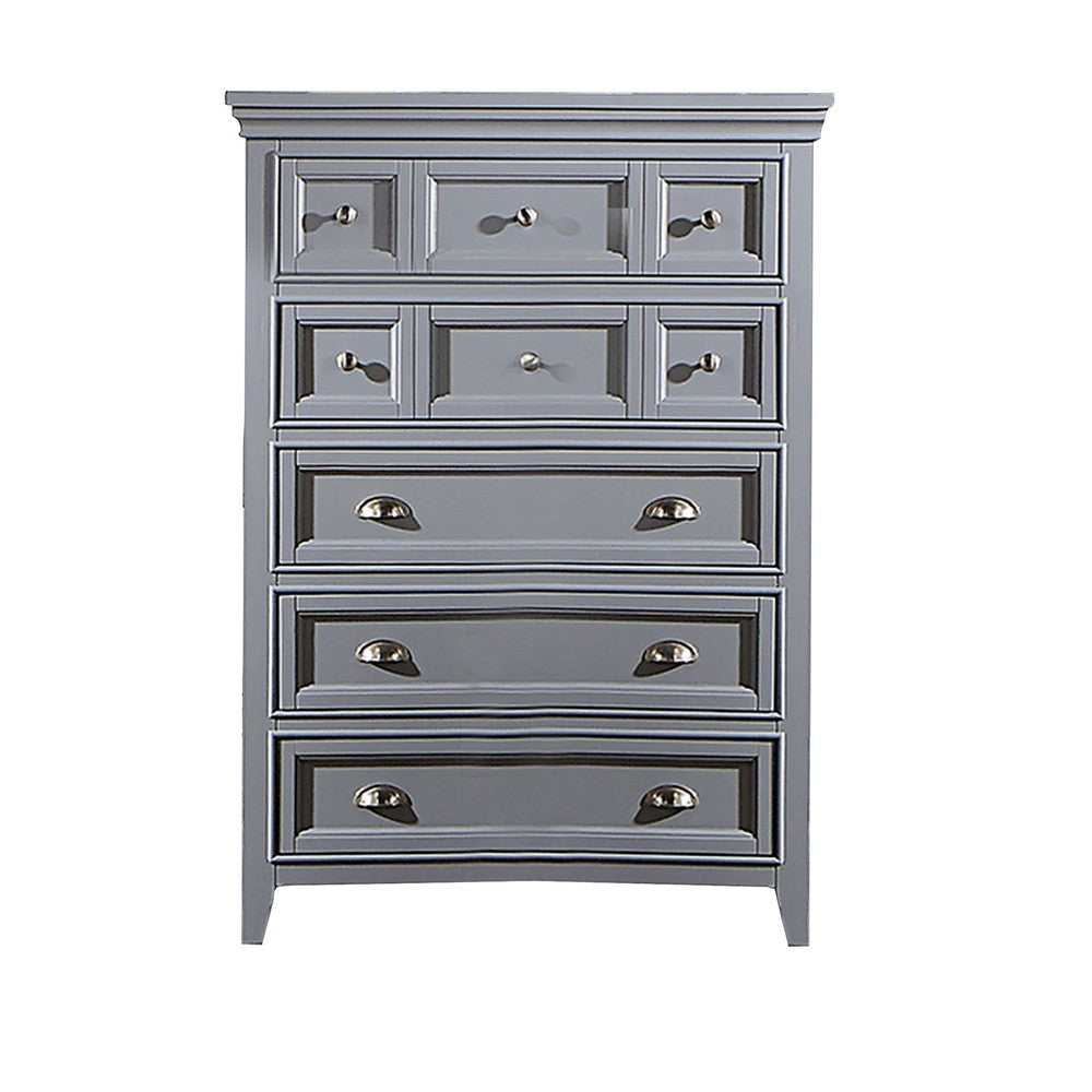 Lile 50 Inch Tall Dresser Chest, 6 Drawer, Crown Molding, Solid Wood, Gray By Casagear Home