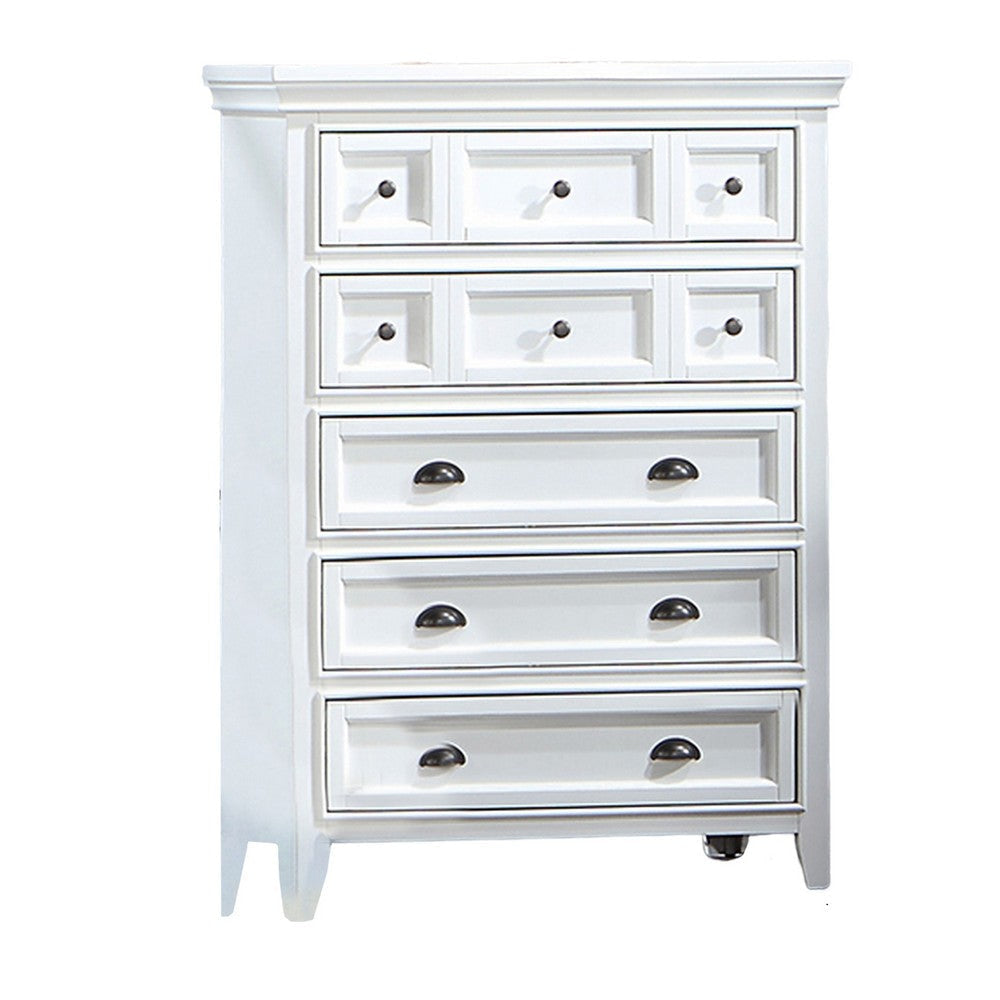 Lile 50 Inch Tall Dresser Chest, 6 Drawer, Crown Molding, Solid Wood, White By Casagear Home