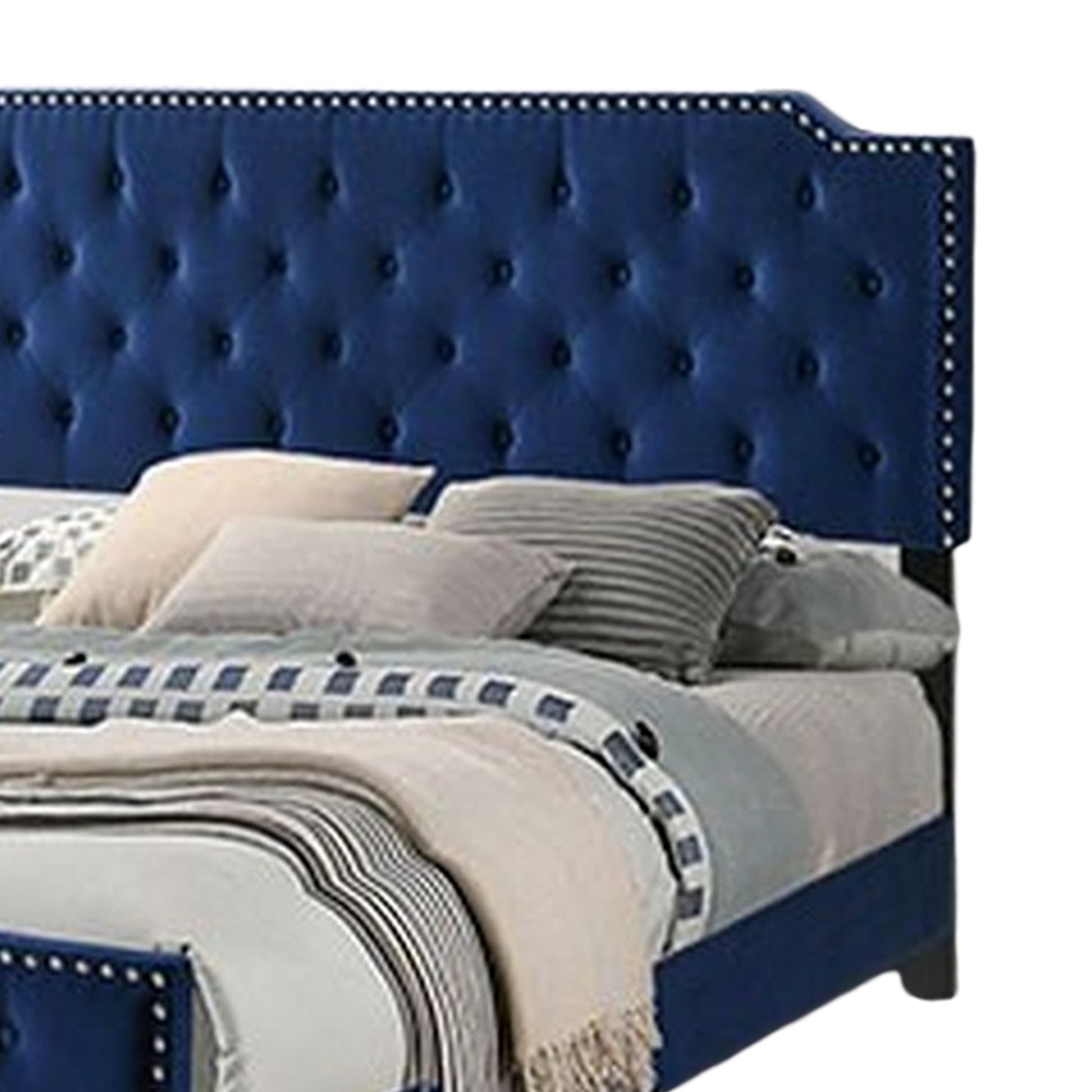 Agapi California King Bed Button Tufted Nailhead Trim Navy Upholstery By Casagear Home BM310943