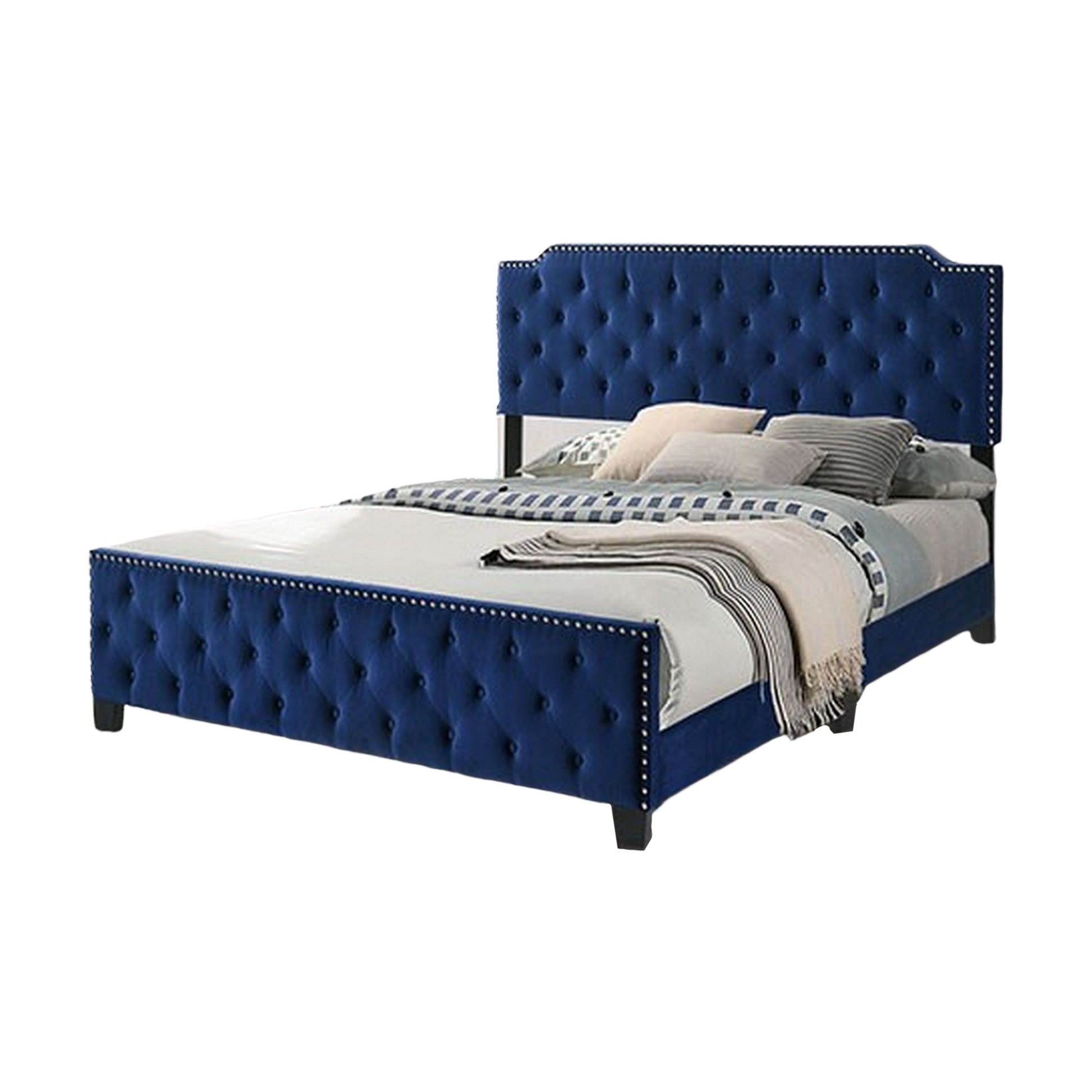 Agapi California King Bed Button Tufted Nailhead Trim Navy Upholstery By Casagear Home BM310943