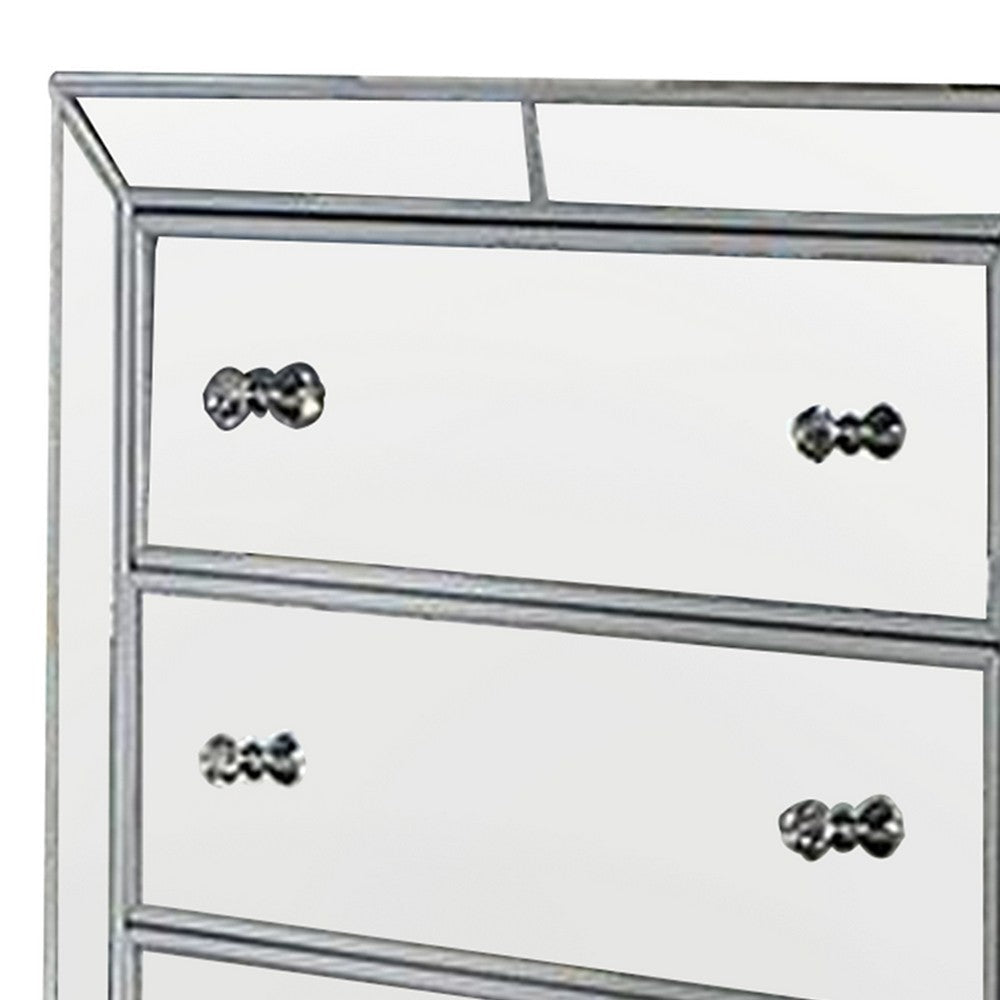 Donna 50 Inch Tall Dresser Chest 5 Drawers LED Silver and Mirror Finish By Casagear Home BM310947